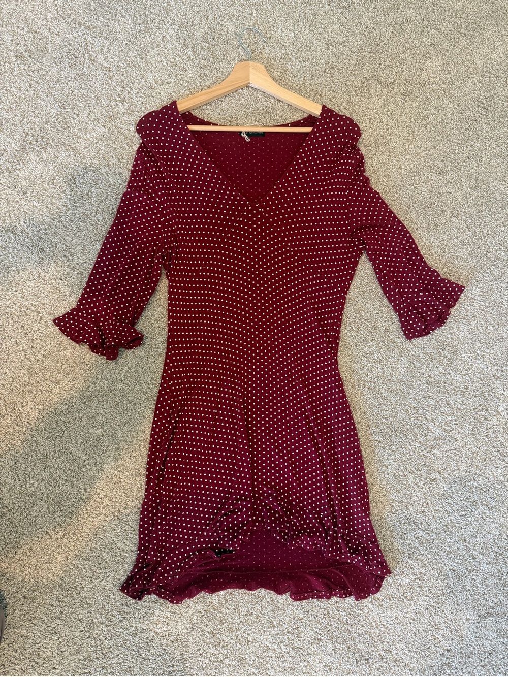 PrettyLittleThing Burgundy Polka Dot Mini Dress